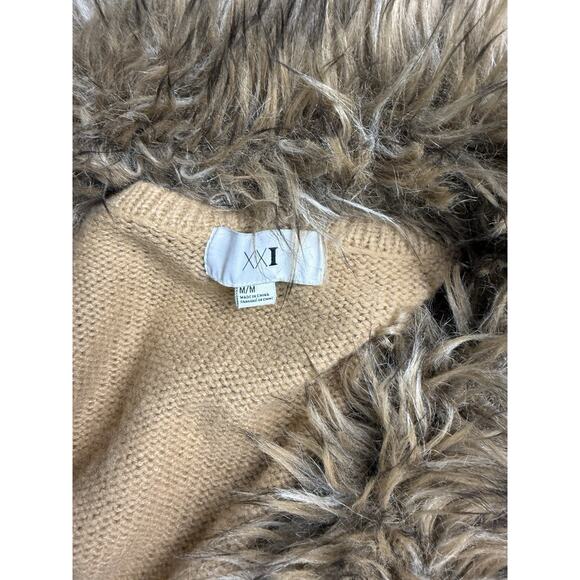Vtg Y2K Penny Lane Cardigan Fur Collar Sweater Medium Tan Boho Hippie Festival - Picture 4 of 5